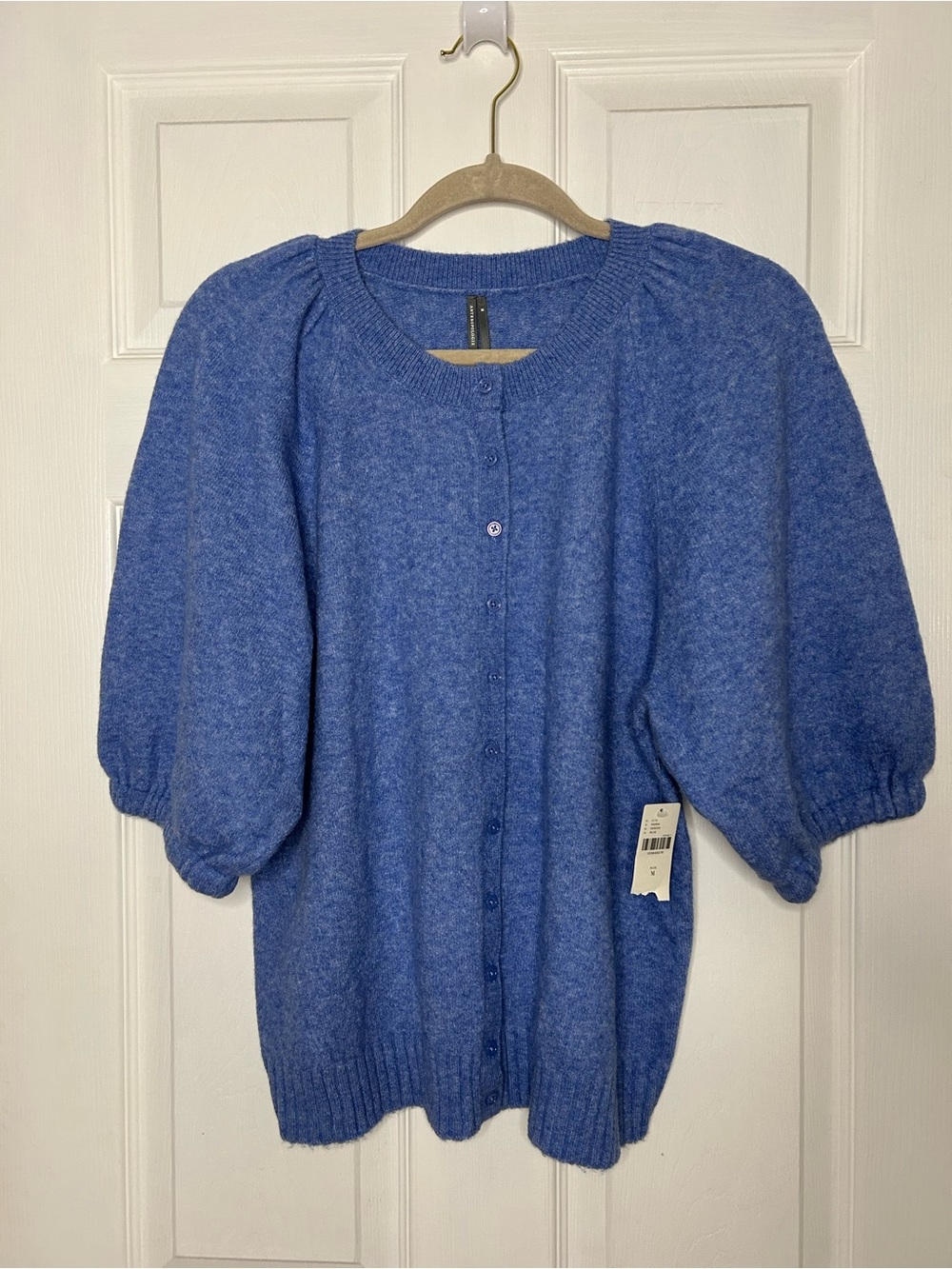 Anthropologie Puff-Sleeve Cardigan Sweater Heather Cornflower - Picture 5 of 14